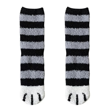 Plush Winter Funny Cute Style Animal Cat Paw Cartoon Pattern Women Cotton Socks Super Soft for Female House Sleeping Floor Sox